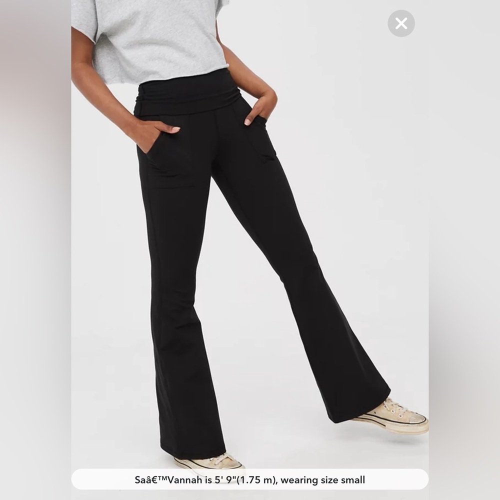 OFFLINE By Aerie The Hugger High Waisted Foldover Flare Legging Black NWOT